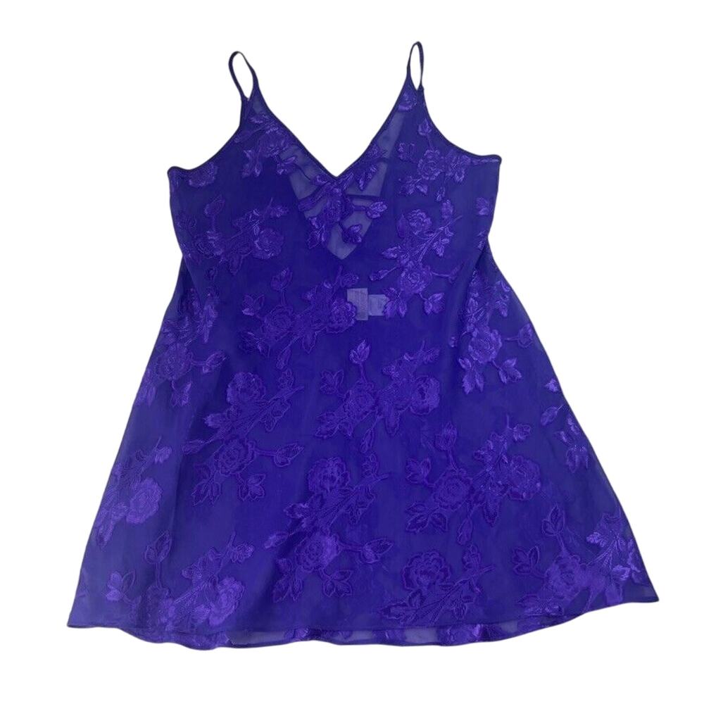 California Dynasty Nightgown Women's Size Large Purple Floral Sheer Lightweight